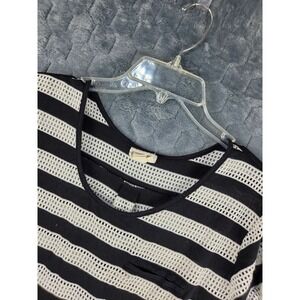 Converse One Star Womens XL Black White Striped Mesh Short Sleeve Top Pocket Tee